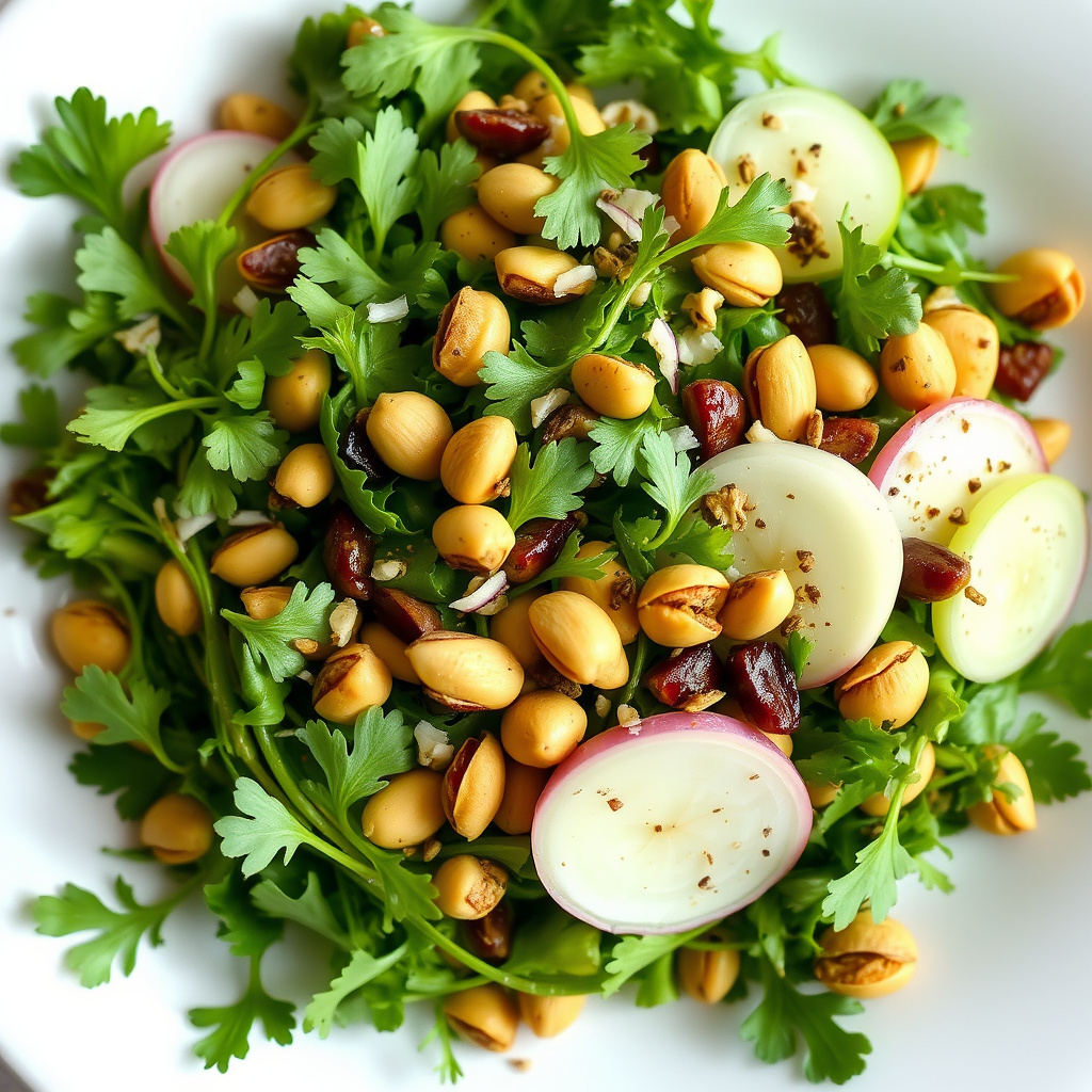 Urtesalat med pistasjnøtter, fennikel og pepperrot