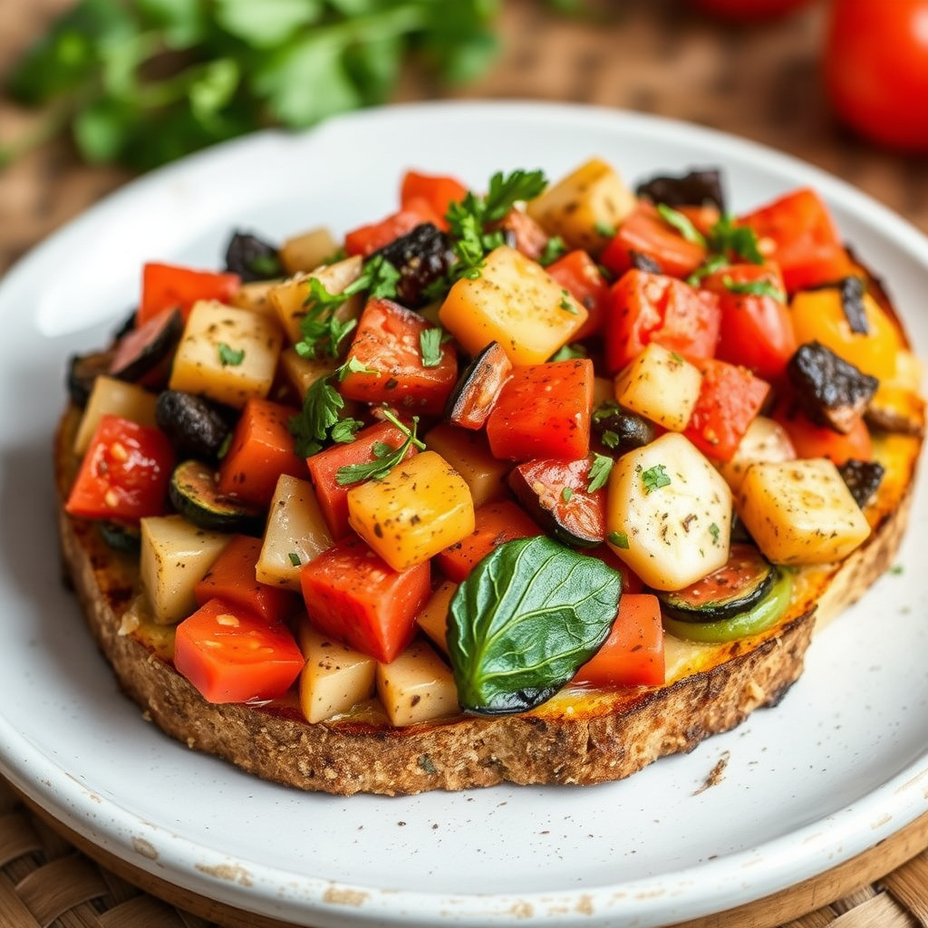 Vakre rester av ovnsbakte grønnsaker bruschetta