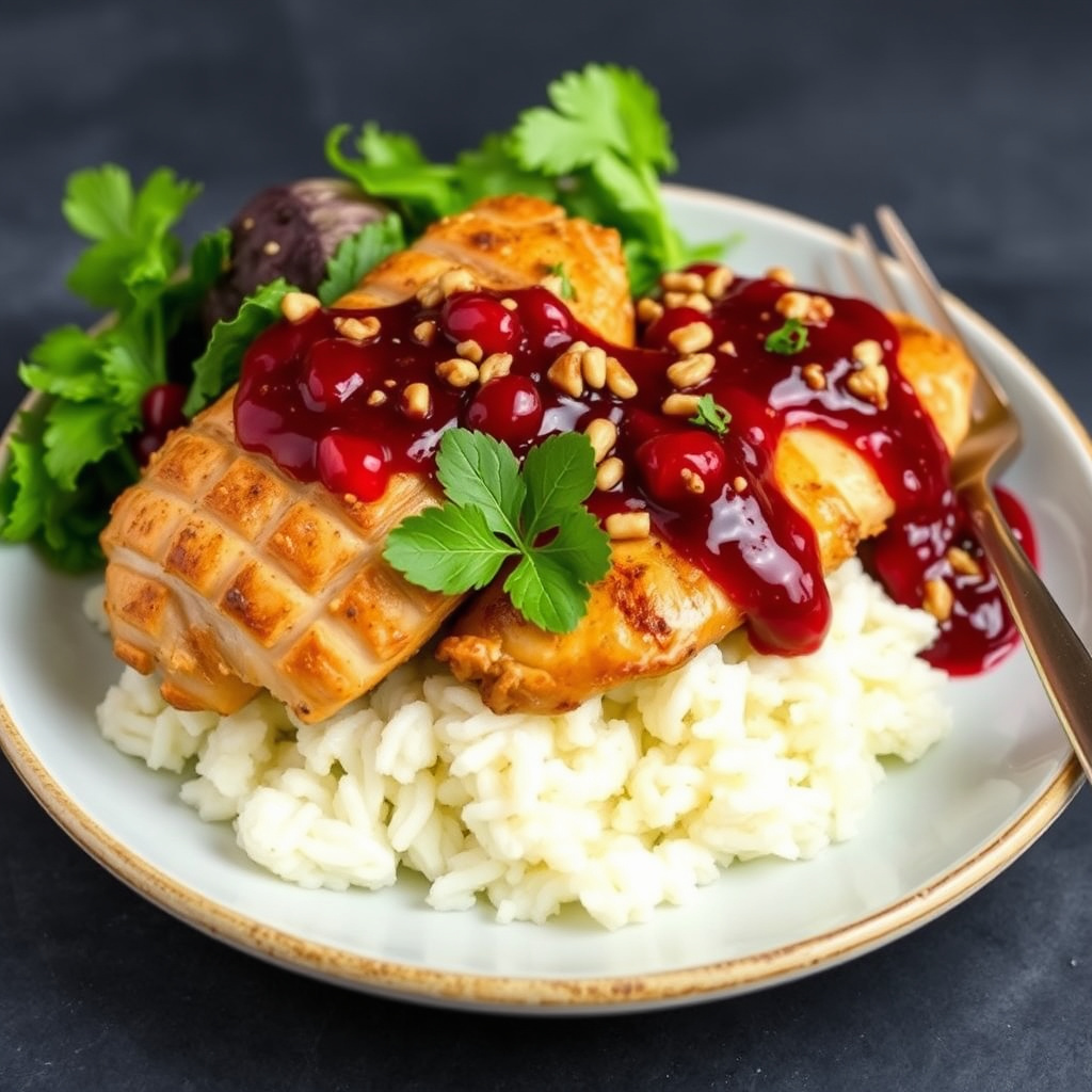 Valnøkkelhøne med granateplesaus