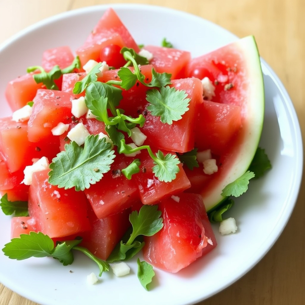 Vannmelon- og salat med serranosennepsvinaigrette