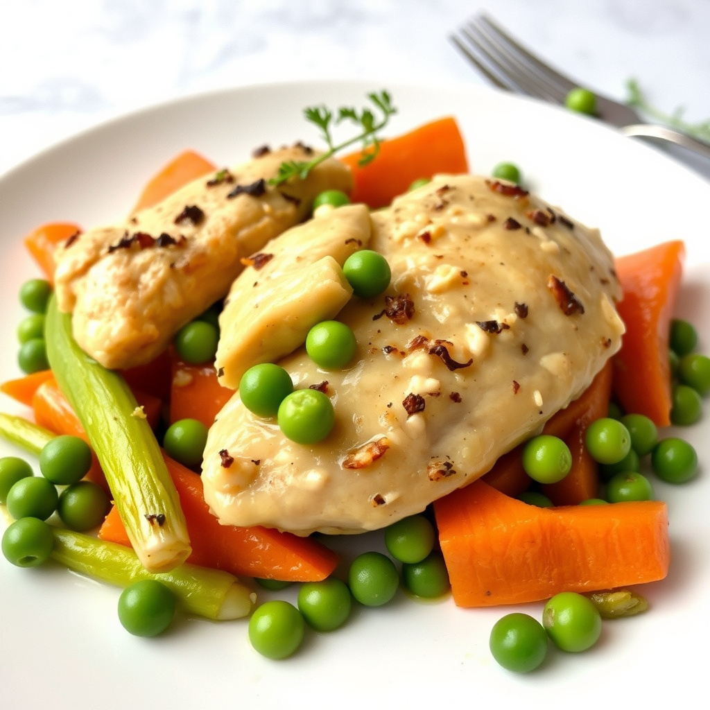 Vårkylling med gulrøtter og erter