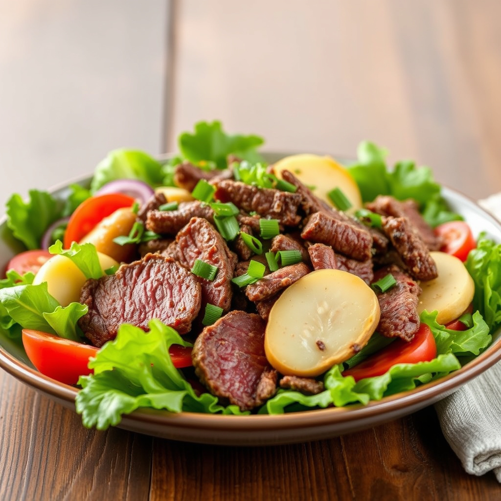 Varm tri-tip salat med blåmuggost