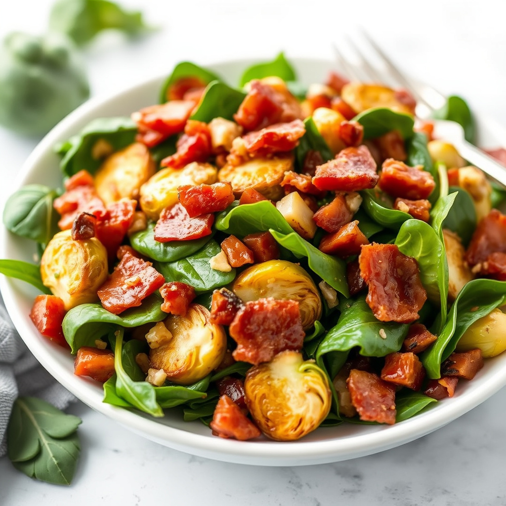 Varm brokkolisalat med sprøstekt bacon og spinat