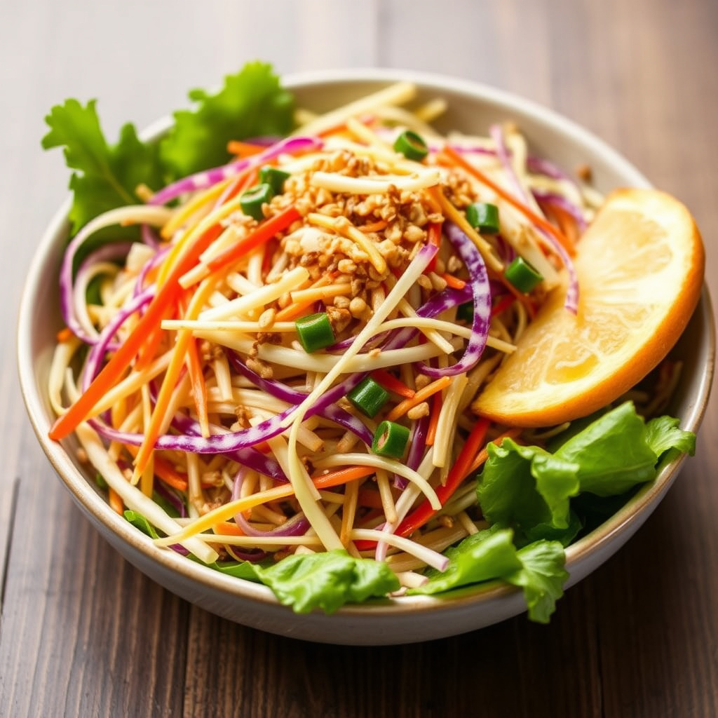 Varm sesamslaw med kål og grønnsaker