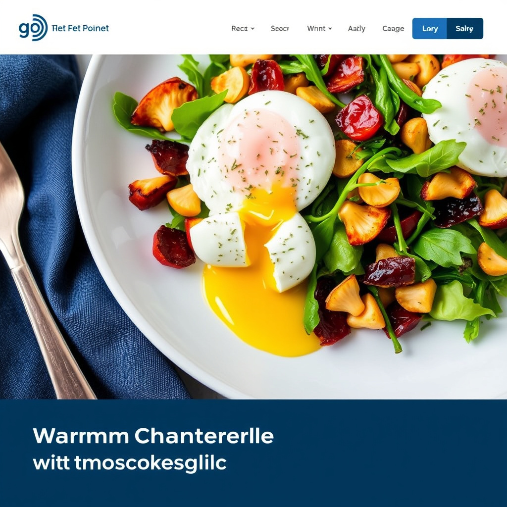 Varm sopp- og spekessalat med kantareller og posjerte egg