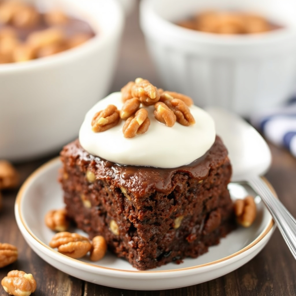 Varm valnøttbrun sjokoladepudding