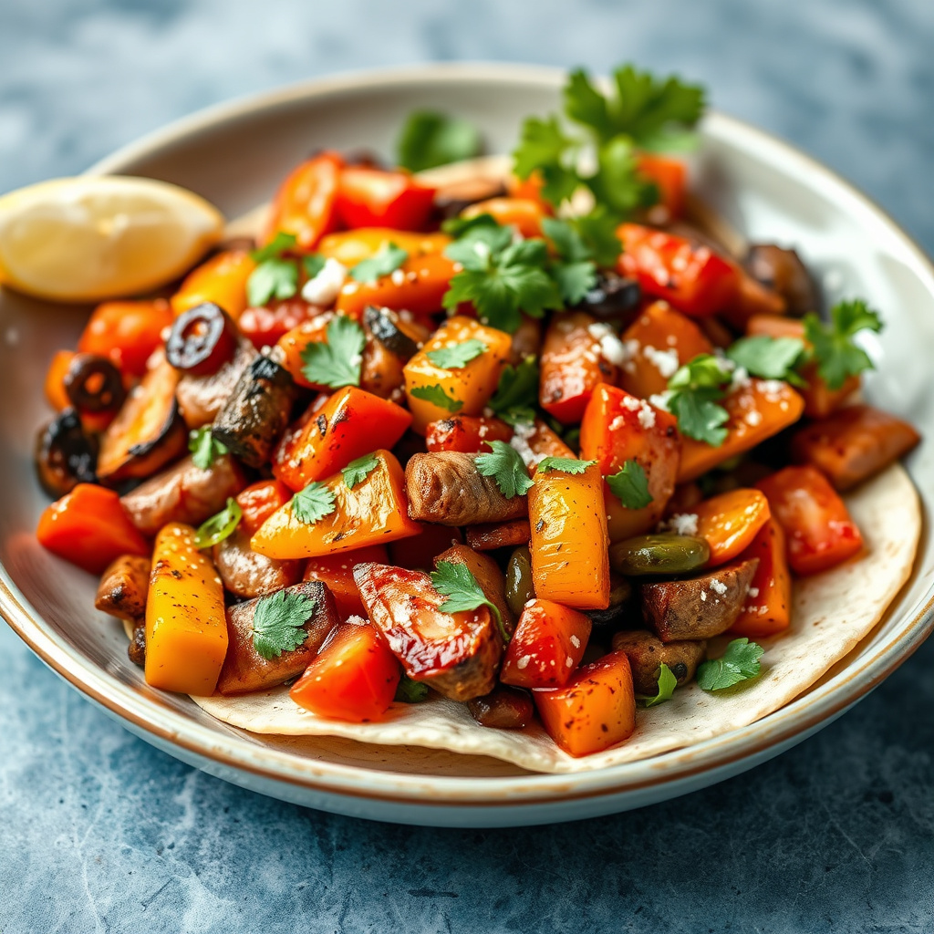 Fargerike vegetarfajitas med paprika og sopp