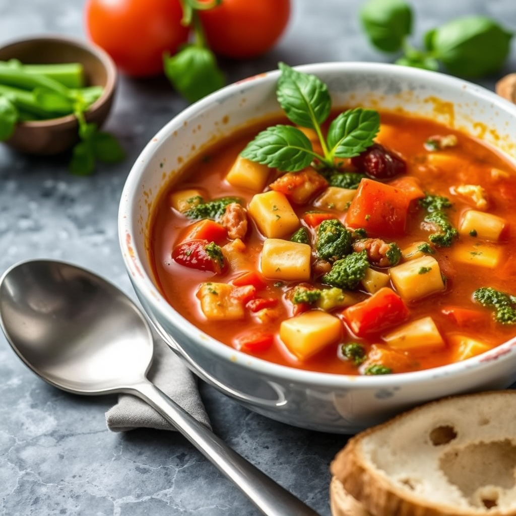 Vegetarisk minestronesuppe med pesto