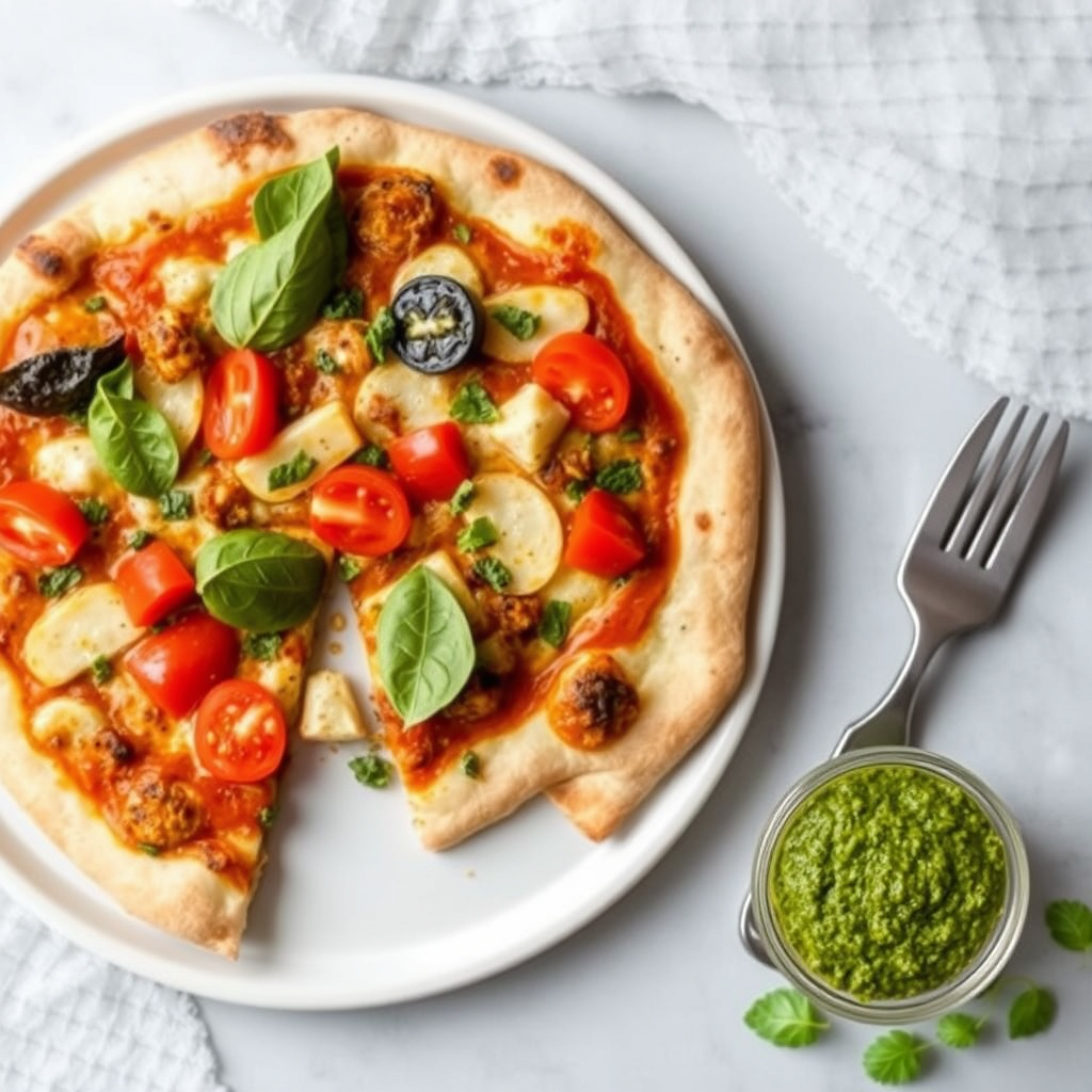 Vegetarpizza med pesto