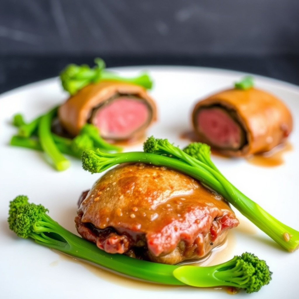 Vel fortjent, velkledd person med biff Wellington og dampede broccolistenger