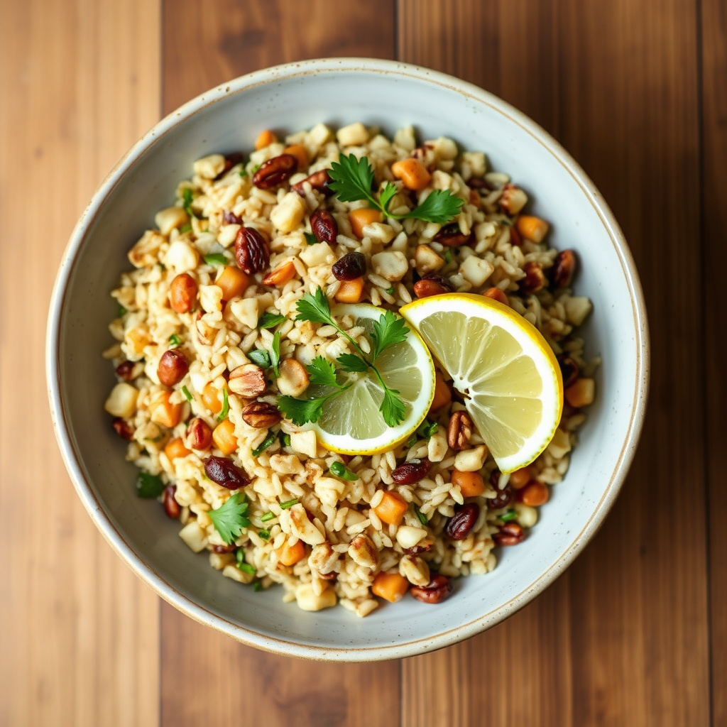 Villrispilaf med nøtter og sitron