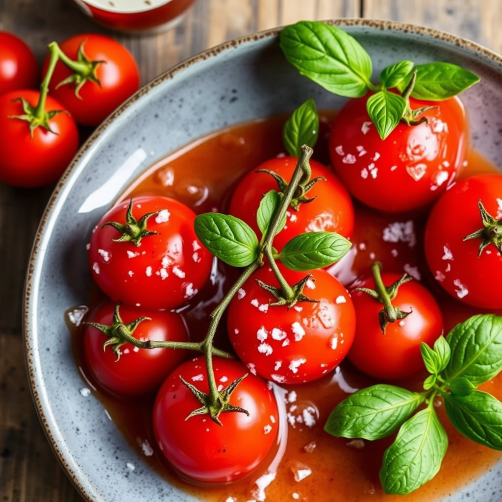 Vodka-marinerte cherrytomater med pepper og salt