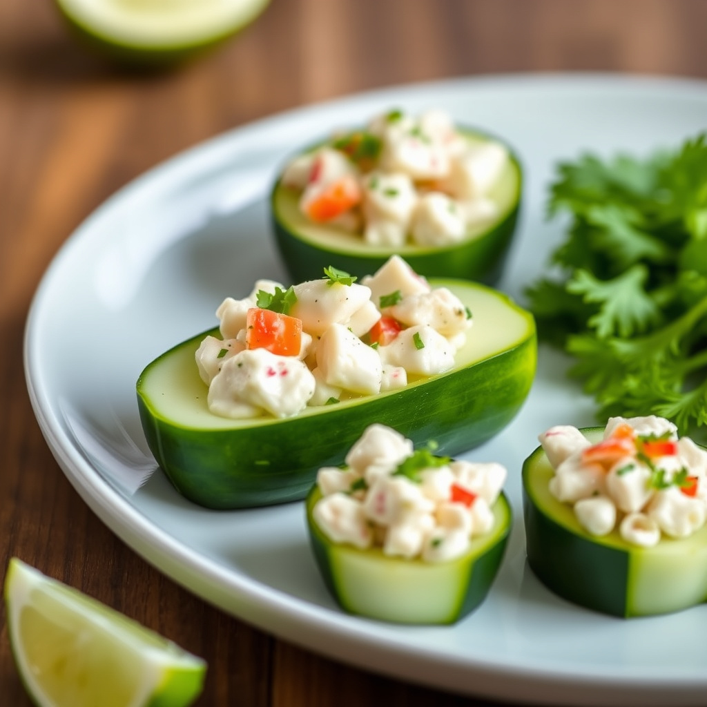 Wasabi- og limekrabbesalat i agurkkopper