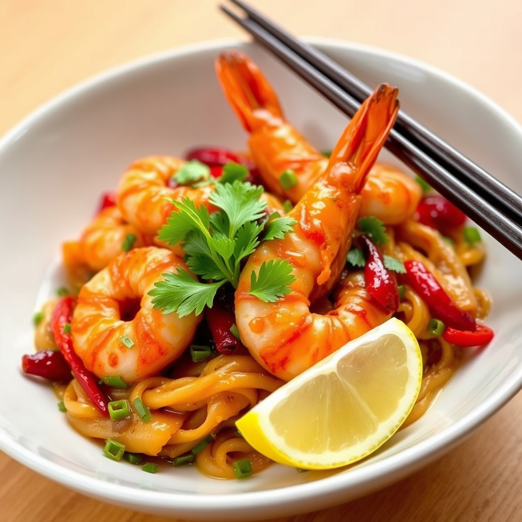 Xuxu og reker med chili og sitron