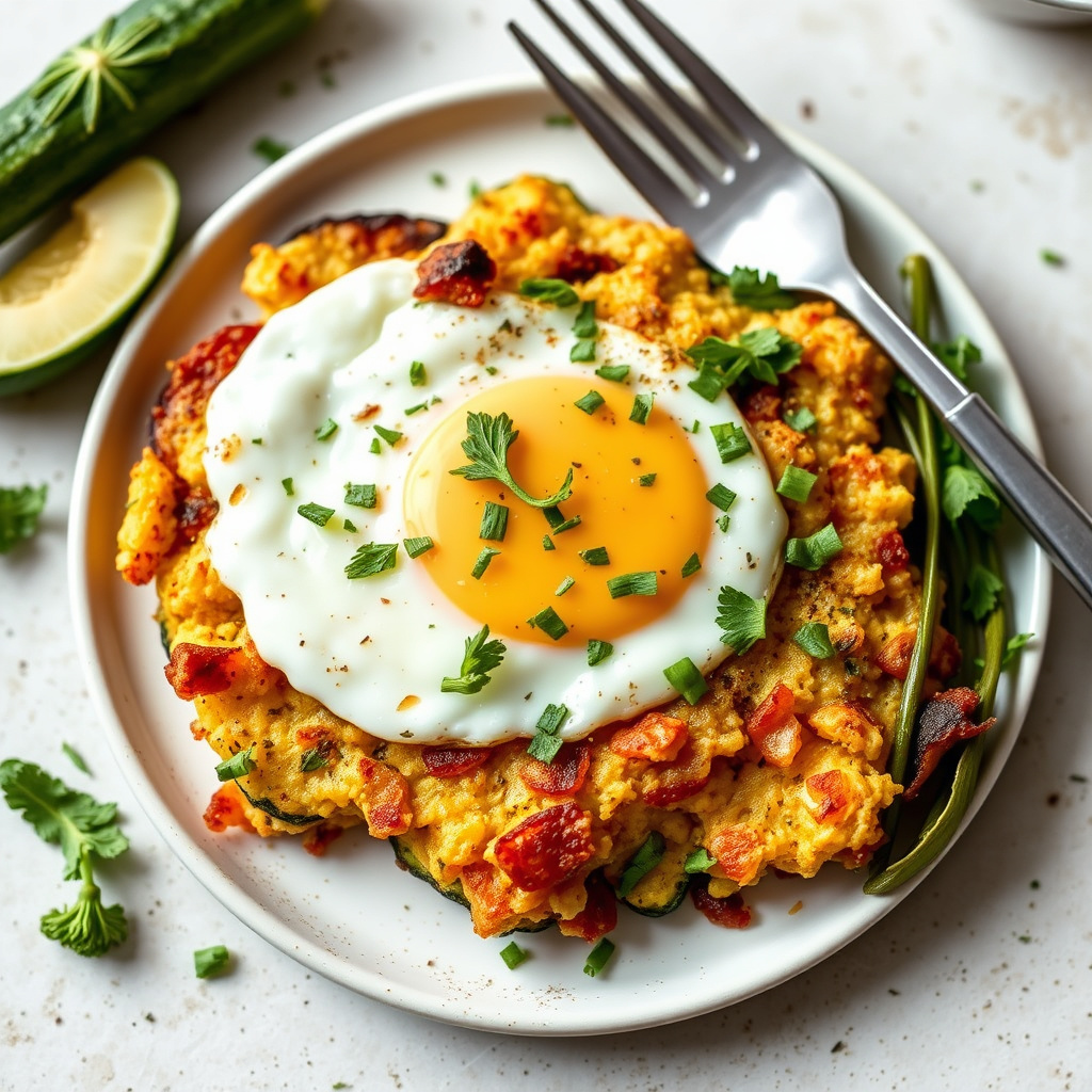 Zucchini "Hash Browns" og egg
