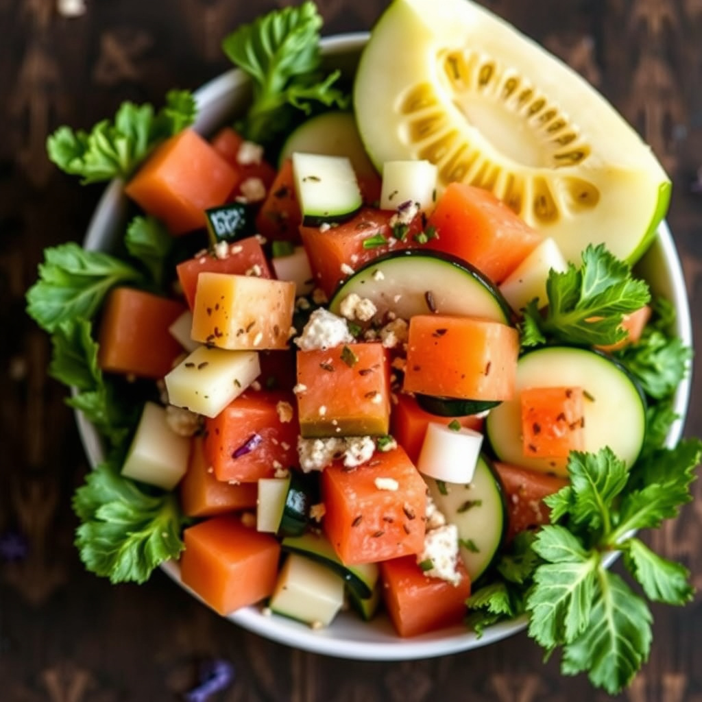 Zucchini- og melonsalat med kylling