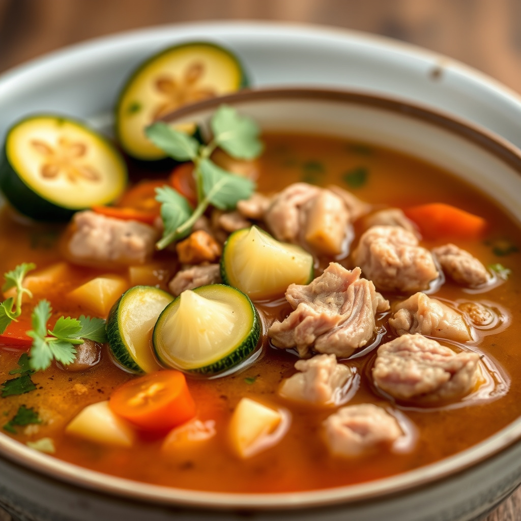 Zucchini- og svinesuppe