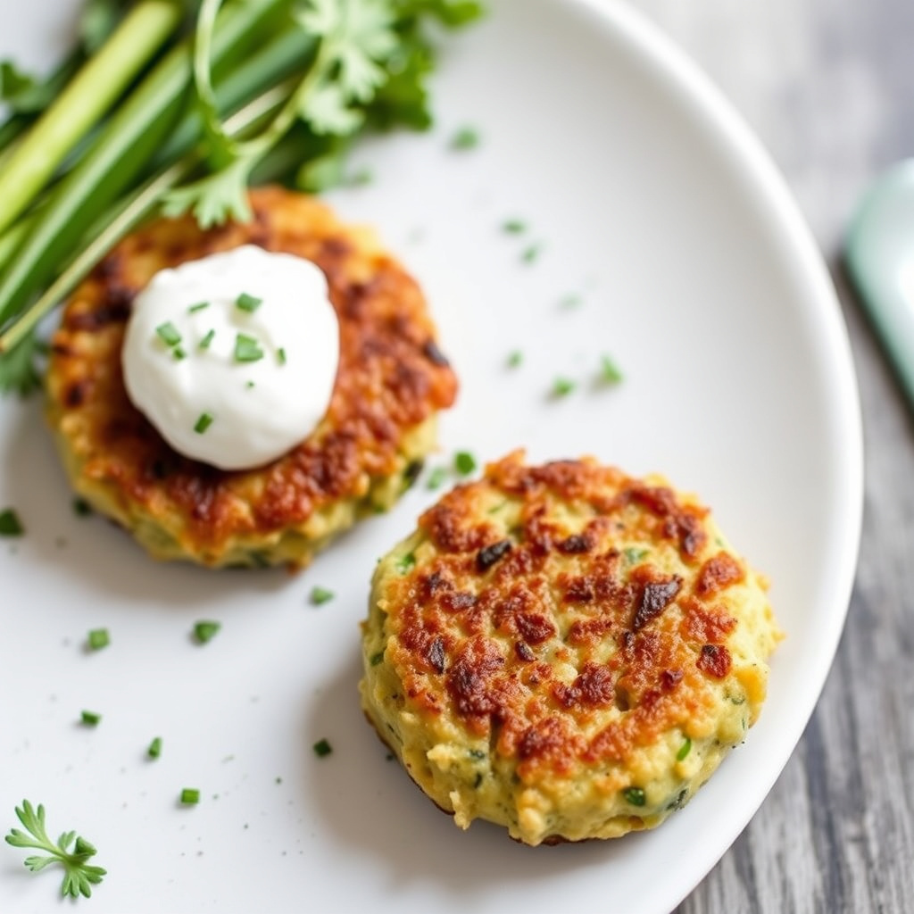 Zucchiniboller med urtesaus og rømme