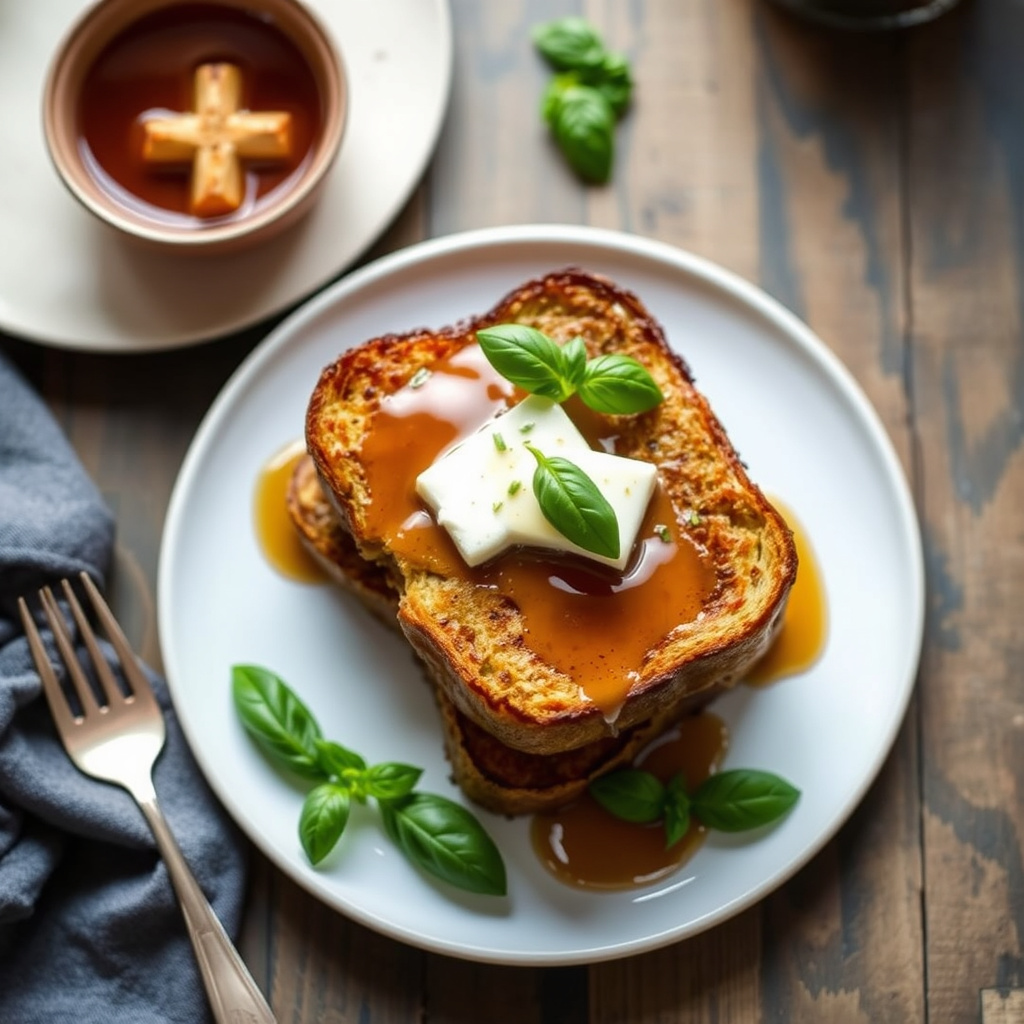 Zucchinibrød French Toast med basilikum-Maple-sirup