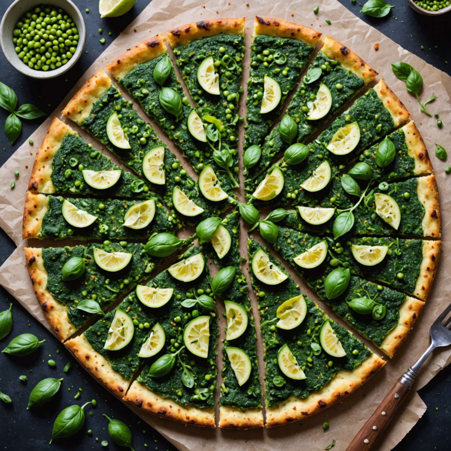 Zucchinibunn til pizza med sitruspreget ertepesto
